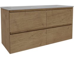 Saniclass Holz Pure Badkamermeubelset - 120x45x60cm - keramische wastafel wit - 2 wasbakken - zonder kraangaten - 4 lades - Eiken Natural