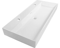 Saniclass Legend Meubelwastafel - 100x47x13cm - overloop - 1 wasbak - 2 kraangaten - keramiek - wit