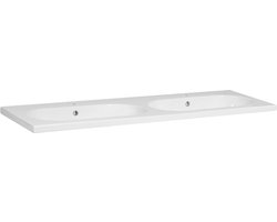 Saniclass Meubelwastafel - 140x47x3.5cm - overloop - 2 wasbakken links/rechts - 2 kraangaten - keramiek - wit