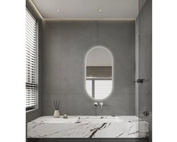 Saniclass Shine Badkamerspiegel - 40x80cm - ovaal - horizontale / verticale plaatsing - indirecte LED verlichting - spiegelverwarming - infrarood