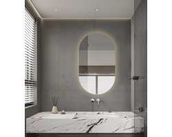 Saniclass Shine Badkamerspiegel - 70x120cm - ovaal - horizontale / verticale plaatsing - indirecte LED verlichting - Spiegelverwarming - Infrarood