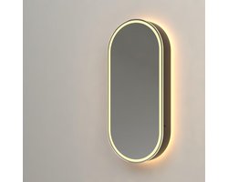 Saniclass Shine Spiegelkast - 45x100x14cm - ovaal - indirecte verlichting LED - spiegelverwarming - zwart