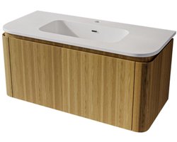 Saniclass Terra Badkamermeubelset - 100cm - 2 lades - afgeronde hoeken - 1 wastafel - 1 kraangat - sandwood (licht eiken)