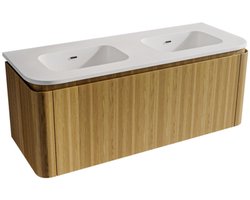 Saniclass Terra Badkamermeubelset - 120cm - 2 lades - afgeronde hoeken - 2 wastafels - zonder kraangaten - sandwood (licht eiken)