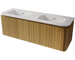 Saniclass Terra Badkamermeubelset - 140cm - 4 lades - afgeronde hoeken - 2 wastafels - zonder kraangaten - sandwood (licht eiken)