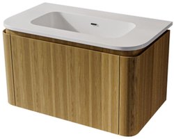 Saniclass Terra Badkamermeubelset - 80cm - 2 lades - afgeronde hoeken - 1 wastafel - zonder kraangat - sandwood (licht eiken)