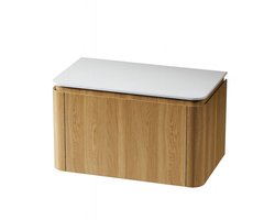 Saniclass Terra Badmeubelset - 80cm - 2 lades - afgeronde hoeken - topblad solid surface - sandwood (licht eiken)