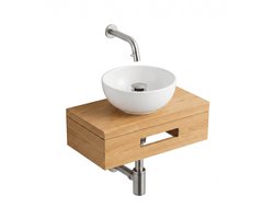 Saniclass Terra Fonteinplank - 40x25x10cm - met handdoekhouder - waskom - fonteinkraan - afvoerplug - sifon - sandwood (licht eiken)
