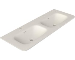 Saniclass Terra Meubelwastafel - 121x46x1.2cm - afgeronde hoeken - 2 wasbakken - 2 kraangaten - solid surface - wit mat