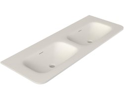 Saniclass Terra Meubelwastafel - 121x46x1.2cm - afgeronde hoeken - 2 wasbakken - zonder kraangat - solid surface - wit mat