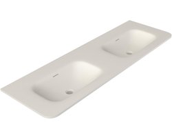 Saniclass Terra Meubelwastafel - 141x46x1.2cm - afgeronde hoeken - 2 wasbakken - zonder kraangat - solid surface - wit mat