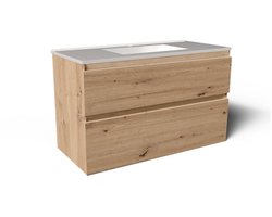 Saniclass Vita Badkamermeubelset - 100x60x46cm -2 lades - greeploos - 1 wasbak - 1 kraangat - overloop - keramiek - rustiek eiken