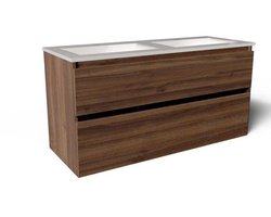 Saniclass Vita Badkamermeubelset - 120x60x46cm - 2 lades - greeploos - 2 wasbakken - zonder kraangaten - overloop - keramiek - noten