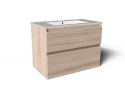 Saniclass Vita Badkamermeubelset - 80x60x46cm -2 lades - greeploos - 1 wasbak - 1 kraangat - overloop - keramiek - licht eiken