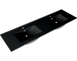 Saniclass Vygo Meubelwastafel - 141x2x46cm - overloop - 2 wasbakken - 2 kraangaten - keramiek - mat zwart