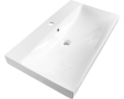 Saniclass Wave Meubelwastafel - 80x46x7.5cm - overloop - 1 wasbak - 1 kraangat - keramiek - wit