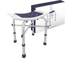Sanicraft® Douchekruk - Douchekrukje in Hoogte Verstelbaar - Douchekrukje - Douche Kruk - Roestvrij - 120kg Draagkracht - Comfortabel Zitkussen - Inclusief Douchekophouder, Handgrepen, Anti Slip Poten