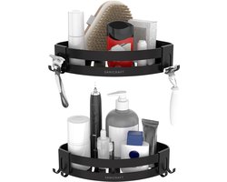 Sanicraft® - Doucherek - Doucherek zonder Boren - Geschikt voor elk type Muur - Doucherek Hangend - Doucherek Zwart - Doucherekje - Doucheplank - Roestvrij - 2 Stuks