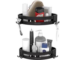 Sanicraft® Doucherek - Doucherekje Zonder Boren - Geschikt voor Elk Type Muur - Doucherek Zwart - Hangend & Roestvrij - 2 Stuks