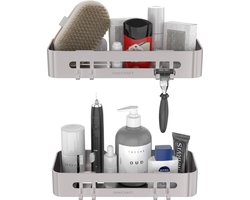 Sanicraft® Doucherek Zonder Boren - 2 Stuks - Zelfklevend & Waterbestendig - Roestvrij Staal - Doucherekje Sterk & Duurzaam - Mat Zilver