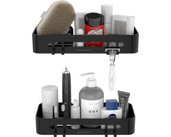 Sanicraft® Doucherek Zonder Boren - 2 Stuks - Zelfklevend & Waterbestendig - Roestvrij Staal - Doucherekje Sterk & Duurzaam - Zwart