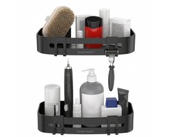 Sanicraft® Doucherek Zonder Boren - 2 Stuks - Zelfklevend & Waterbestendig - Roestvrij Staal - Doucherekje Sterk & Hoogwaardige kwaliteit - Zwart