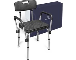 Sanicraft® Douchestoel - Douchekruk met Armleuning & Douchekophouder - Stoel & Kruk in 1 - Verstelbare Hoogte - Anti-Slip Poten - Zilver