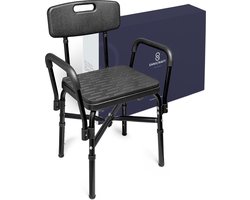 Sanicraft® Douchestoel - Douchekruk met Armleuning & Douchekophouder - Stoel & Kruk in 1 - Verstelbare Hoogte - Anti-Slip Poten - Zwart