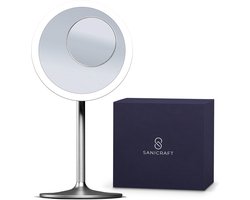 SaniCraft® Make-up Spiegel met Verlichting - Vergrootspiegel & Scheerspiegel - 10x Vergroting - LED verlichting - USB Oplaadbaar - Diameter 17 cm