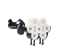 Sanics® Reserverolhouder Hond – Vrijstaand & Ophangbaar – Toiletrolhouder Zwart – WC papier houder 7 Rollen