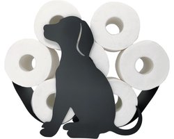 Sanics® Reserverolhouder Hond – WC Papier houder Staand – Toiletrolhouder Vrijstaand en Ophangbaar – Zwart – 7 Rollen