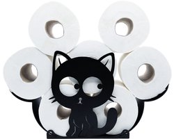 Sanics® Reserverolhouder Kat – WC Papier houder Staand – Toiletrolhouder Vrijstaand en Hangend – Zwart – 7 Rollen