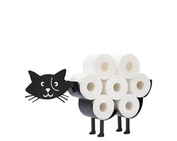 Sanics® Reserverolhouder Kat – WC papier houder Vrijstaand & Ophangbaar – Toiletrolhouder Zwart – 7 Rollen