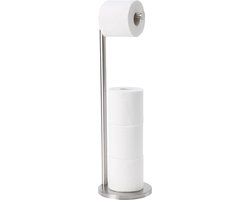 Sanics® Toiletrolhouder - Vrijstaand - RVS - Met Reserverolhouder - WC papier houder 4 Rollen - 2-in-1 Design - Zilver