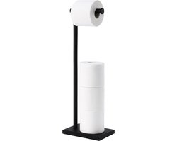 Sanics® Toiletrolhouder Vrijstaand RVS - Met Reserverolhouder - WC papier houder 4 Rollen - 2-in-1 Design Zwart