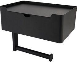 Sanics WC Rolhouder inclusief montage set Zwart – Toiletrolhouder Met Doosje – WC Papier Houder Met Plankje - Closetrolhouder RVS