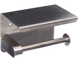 Sanics WC Rolhouder Zilver – Toiletrolhouder zonder Boren – Met Plankje - Zelfklevend - WC Papier Houder - RVS