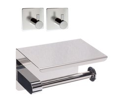 Sanics WC Rolhouder Zilver – Toiletrolhouder zonder Boren – WC Papier Houder Met Plankje - Zelfklevend - RVS - +2 Zelfklevende Handdoekhaakjes