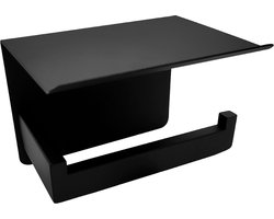 Sanics® WC Rolhouder Zwart – Toiletrolhouder zonder Boren – WC Papier Houder Met Plankje - Zelfklevend - RVS