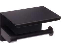 Sanics® WC Rolhouder Zwart – Toiletrolhouder zonder Boren – WC Papier Houder Met Plankje - Zelfklevend - RVS