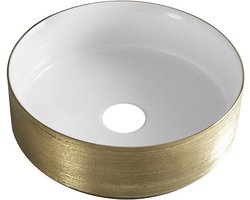 Sanifun Mondi waskom rond 360 x 360 x 120 mm glans wit/geborsteld goud