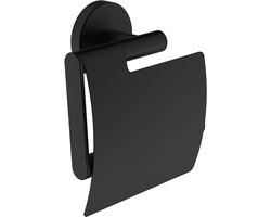 Sanifun Thomas Toiletrolhouder Mat Zwart met Klep – Wandmontage