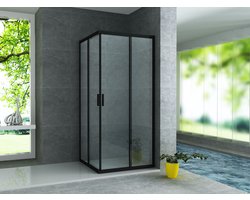 SaniGate Douchecabine Hoekinstap 80x80x195 cm – 2 Schuifdeuren – Mat Zwart – Helder Glas – Compacte Douchecabine