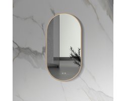 SaniGate LED Badkamerspiegel Ovaal 50x100 cm – Geborsteld Koper – Verwarming & Anti-Condens – Dimbaar 3500-6500K – Met Lijst – Wandspiegel met Verlichting