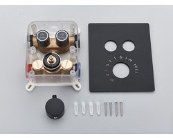 SaniSupreme® Inbouw Plafond Thermostatische Doucheset San Francisco 2 weg 60 cm LED regendouche vierkant mat zwart