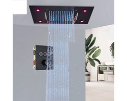 SaniSupreme® Plafond Douchekop - Zwart - Douchekraan - Slimme Digitale Display - Mengkraan Douche - Regendouchekop - Led Regendouche - Waterval
