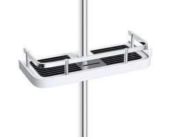 Sanlinkee Doucherek voor Stang 19 tot 25mm - Zonder Boren - Kunststof & Chroom - 30 x 12 x 6 - Doucheplankje met Houder - Zwart/Wit