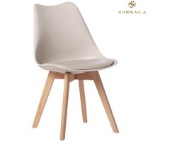Sannaila - Set van 4 Eetkamerstoelen - Beige - Kuipstoel met Houten Poten – Scandinavisch Design - Comfortabel en Stevig