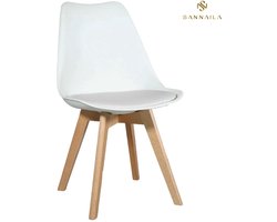 Sannaila - Set van 4 Eetkamerstoelen - Wit - Kuipstoel met Houten Poten – Scandinavisch Design - Comfortabel en Stevig