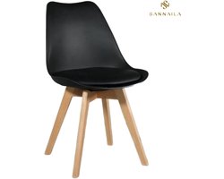 Sannaila - Set van 4 Eetkamerstoelen – Zwart – Kuipstoel met Houten Poten – Scandinavisch Design - Comfortabel & Stevig